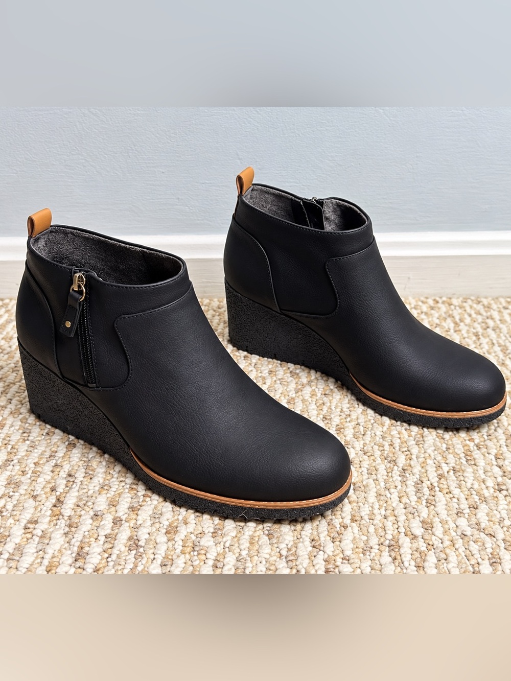 Dr. Scholl’s Black Ankle Boots Chunky Block Heel Side Zip Women’s 9